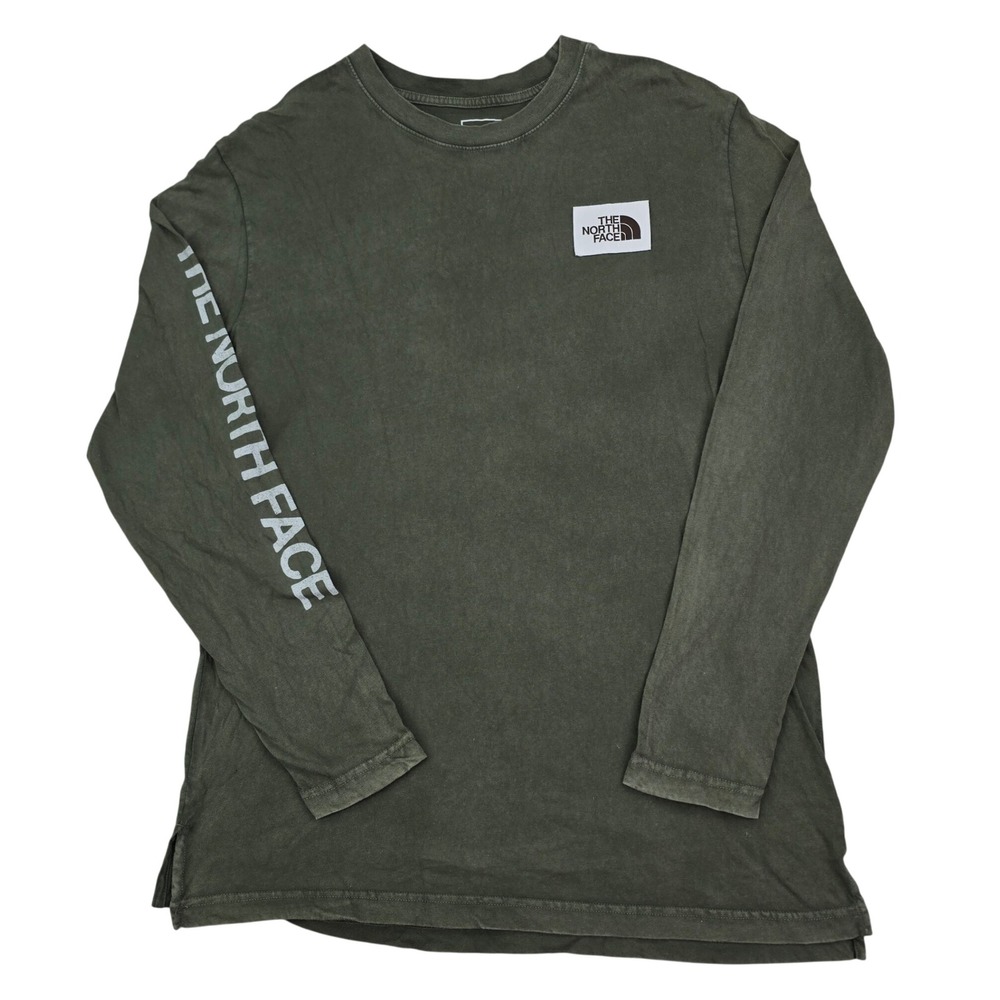 The North Face Long Sleeve Shirt Mens Large Olive Green Sleeve Logo Patch Tee